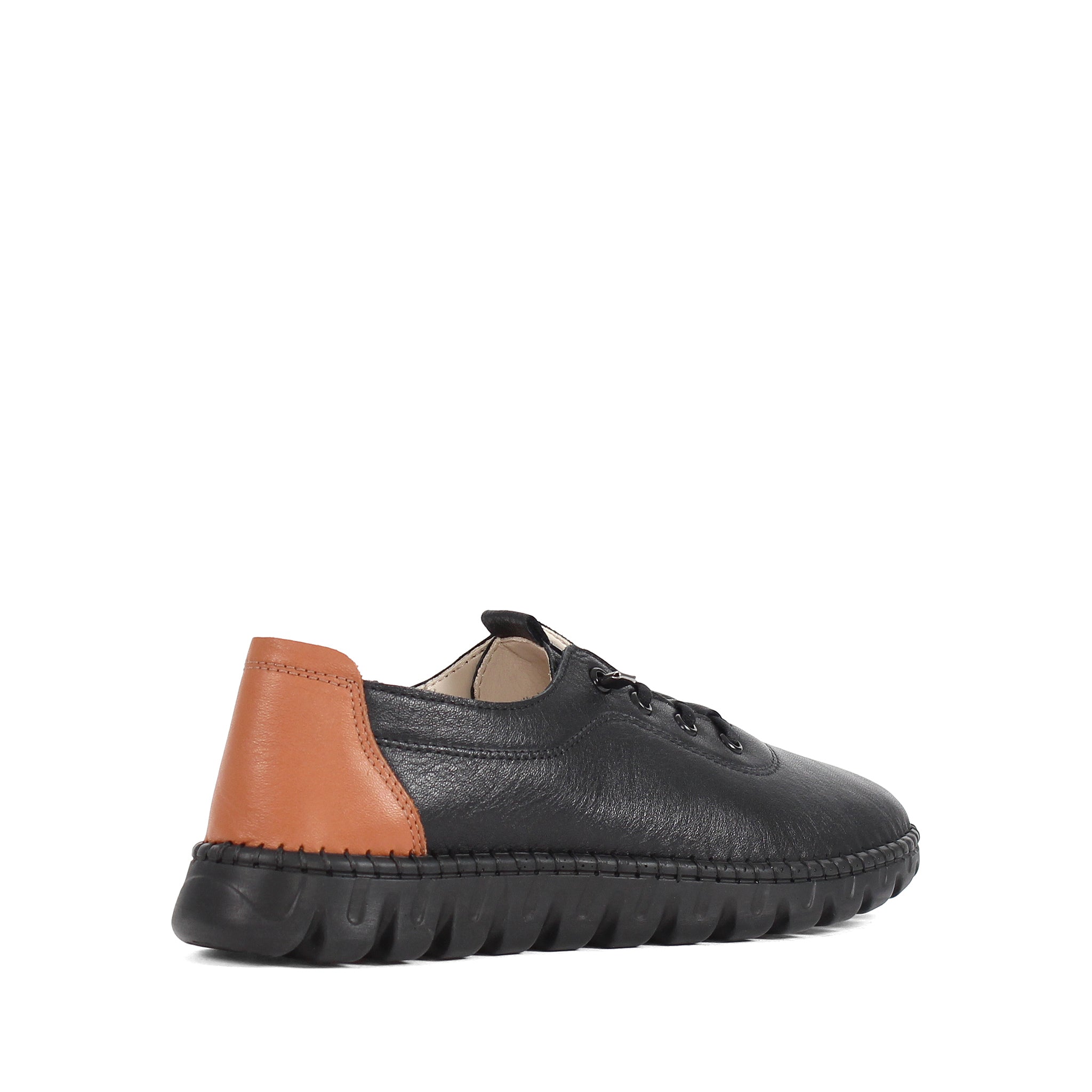 Damen Slipper Schwarz aus Leder mit brauner Ferse (664-25916)