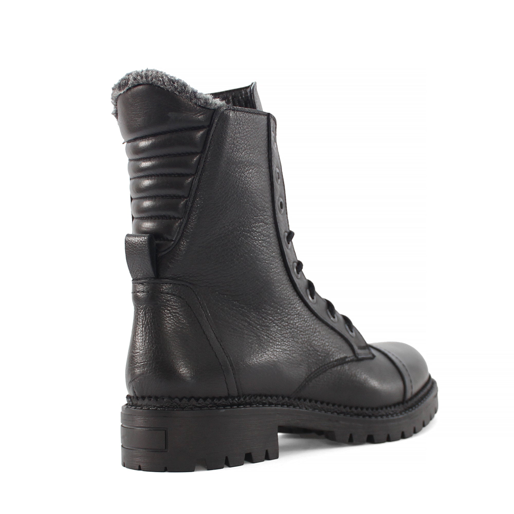 Damen Schwarze Leder Winterstiefel mit Warmem Futter (625-23919)