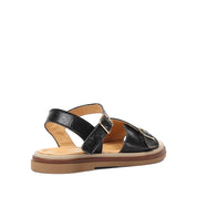 Women’s Black Leather Velcro Strap Platform Sandals (789-42104)