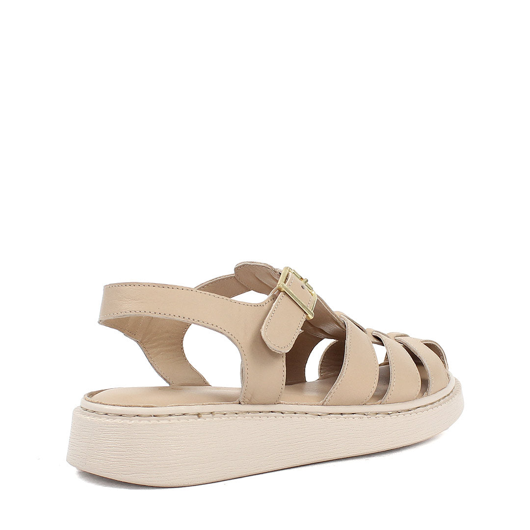Damen Leder Sandalen Beige mit Verstellbarer Schnalle (366-28216)