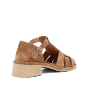 Women's Tan Suede Leather Sandals with Adjustable Buckle (796-42303)