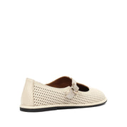 Women's Beige Leather Flat Shoes with Side Buckle and Comfort Sole (726-28427)