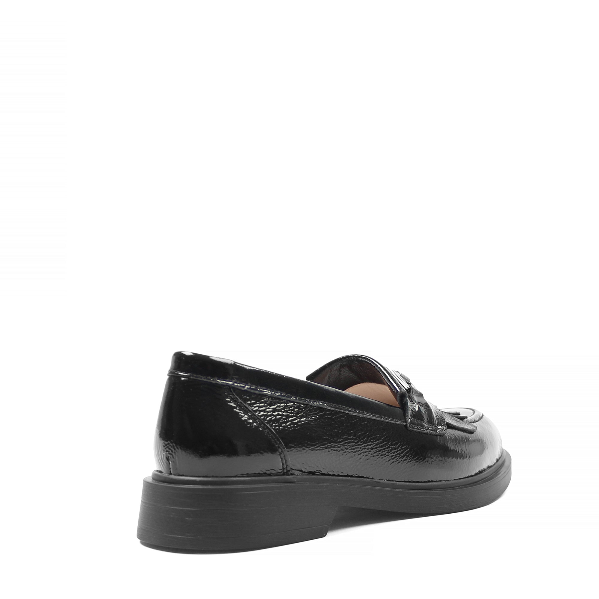 Damen Schwarze Lackleder-Loafer mit Fransen (494-25825)