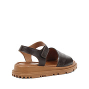 Women’s Brown Leather Velcro Strap Platform Sandals (728-28507)