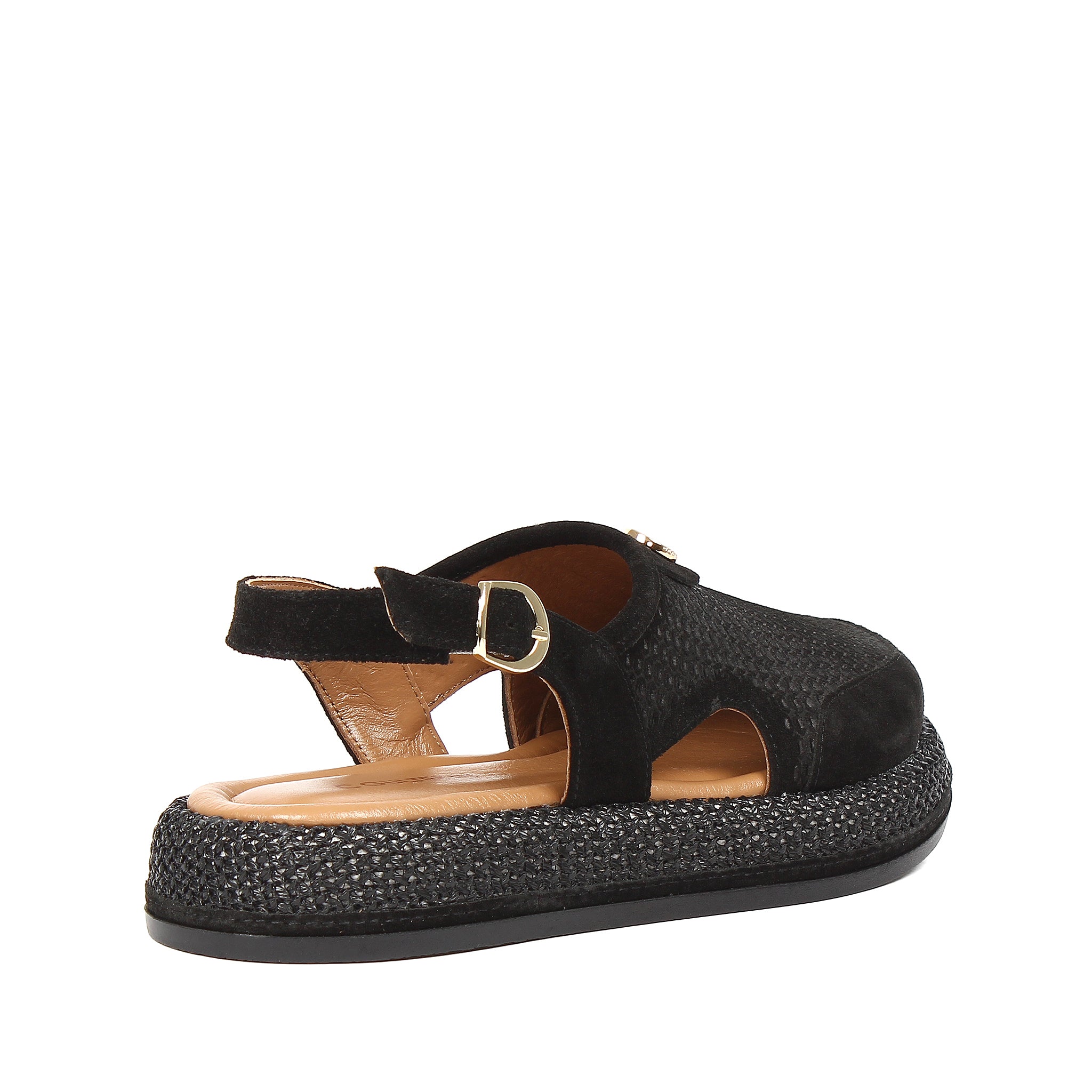 Women's Black Suede Leather Sandals with Adjustable Buckle (726-28432)