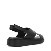 Damen Leder Sandalen Schwarz mit Kreuzriemen und Klettverschluss (366-28228)