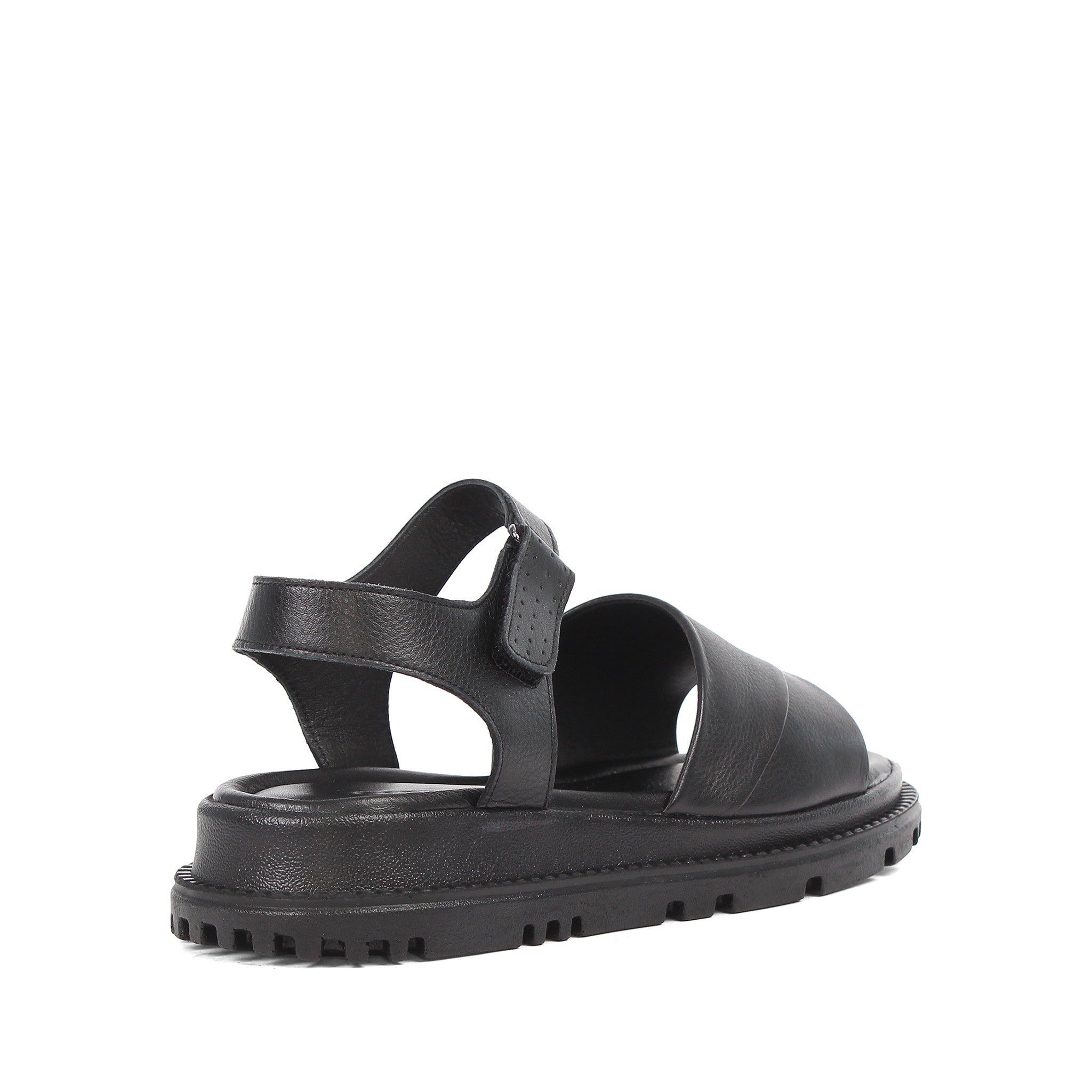 Women’s Black Leather Velcro Strap Platform Sandals (728-28507)