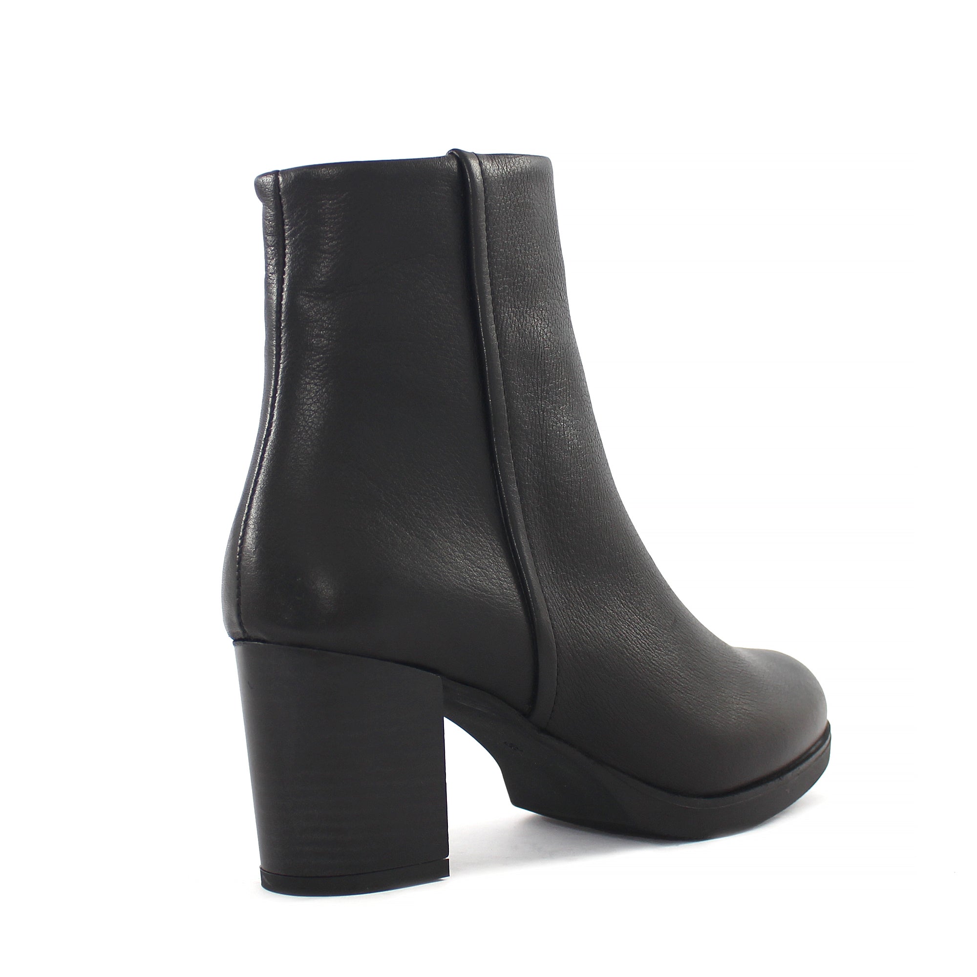 Damen Schwarze Leder-Stiefeletten mit Blockabsatz (625-23945)