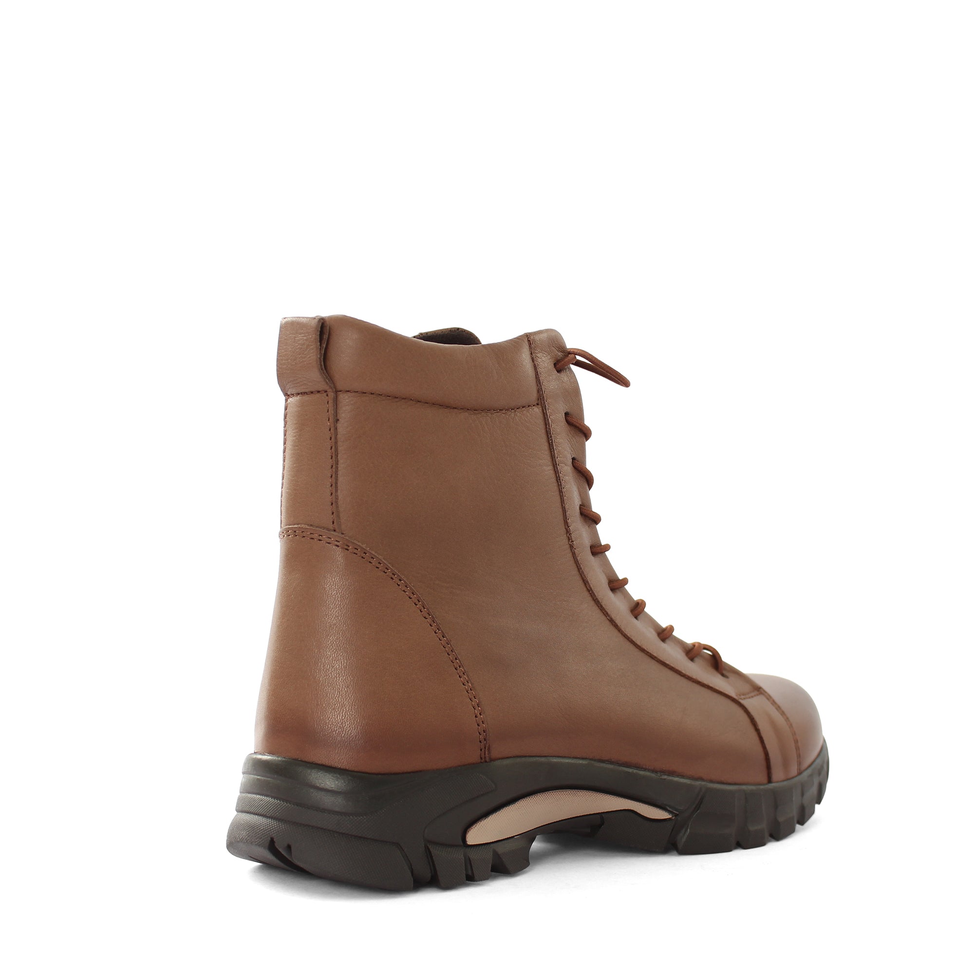 Damen Walnussbraune Leder-Stiefeletten mit flacher Sohle (727-28602)