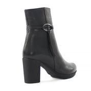 Damen Schwarze Leder-Stiefeletten mit Blockabsatz (669-22621)