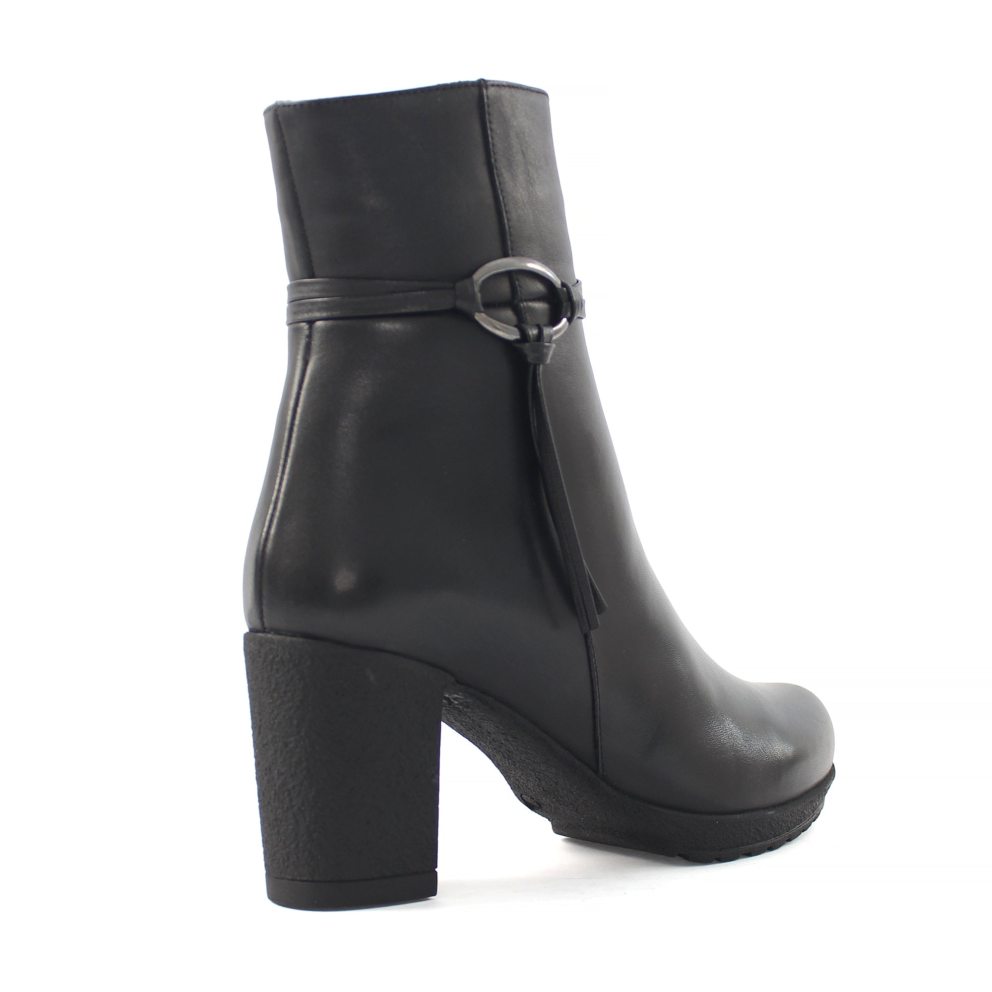 Damen Schwarze Leder-Stiefeletten mit Blockabsatz (669-22621)