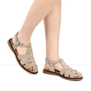 Women's Beige Suede Leather Sandals with Adjustable Buckle (541-23071)