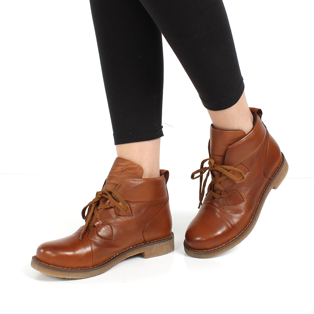 Damen Hellbraune Leder-Schnürstiefel mit Blockabsatz (559-30000)