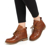Damen Hellbraune Leder-Schnürstiefel mit Blockabsatz (559-30000)