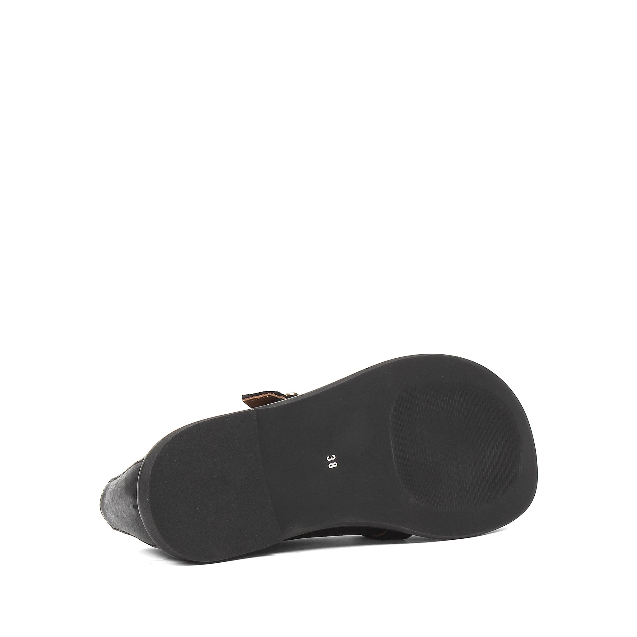 Women's Black Leather Flat Shoes with Side Buckle and Comfort Sole (726-28427)