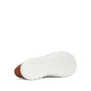 Damen Slipper aus weißem Leder mit braunem Fersenakzent (664-25916)
