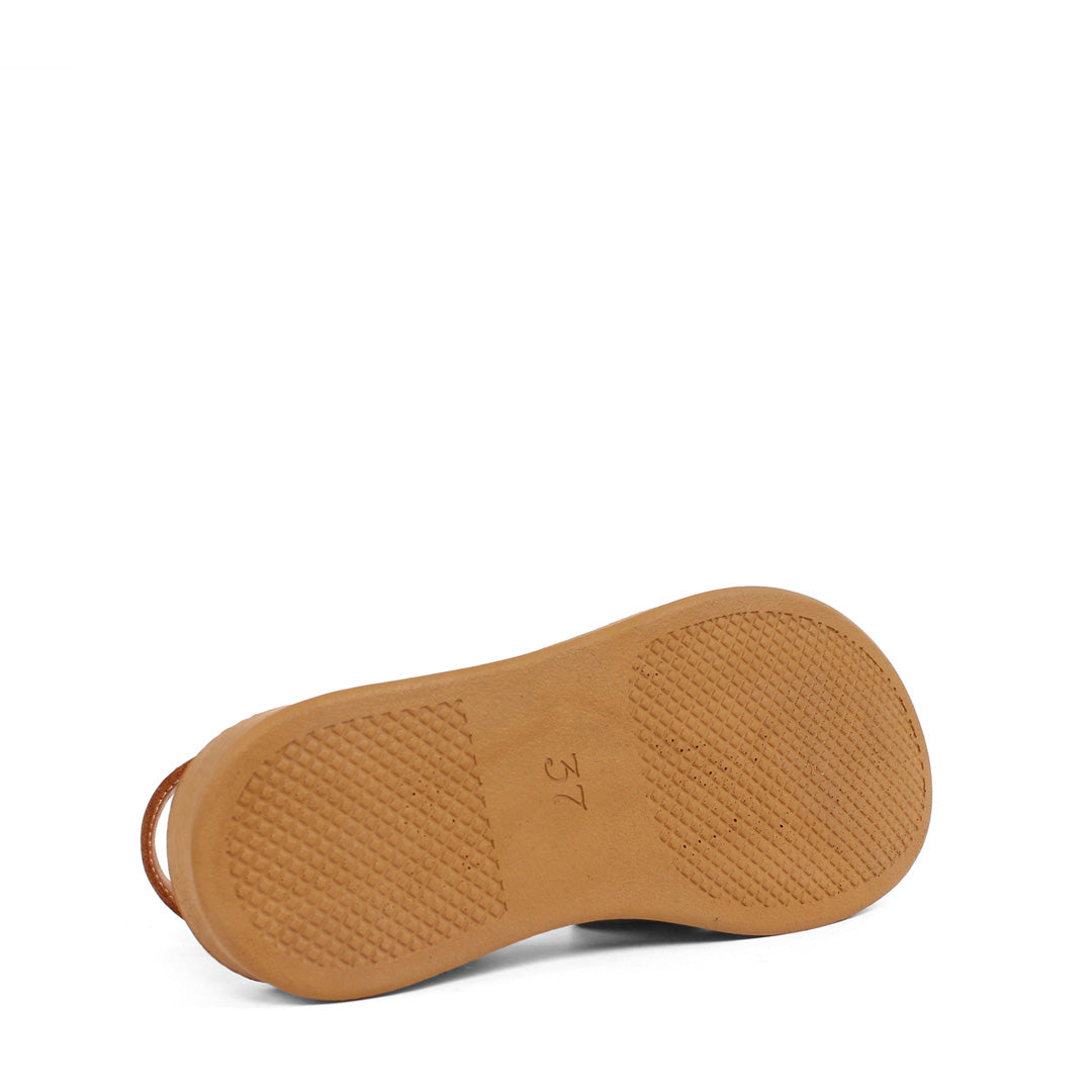 Damen Sandalen aus cognacfarbenem Leder mit Klettverschluss und Plateau (366-28211)
