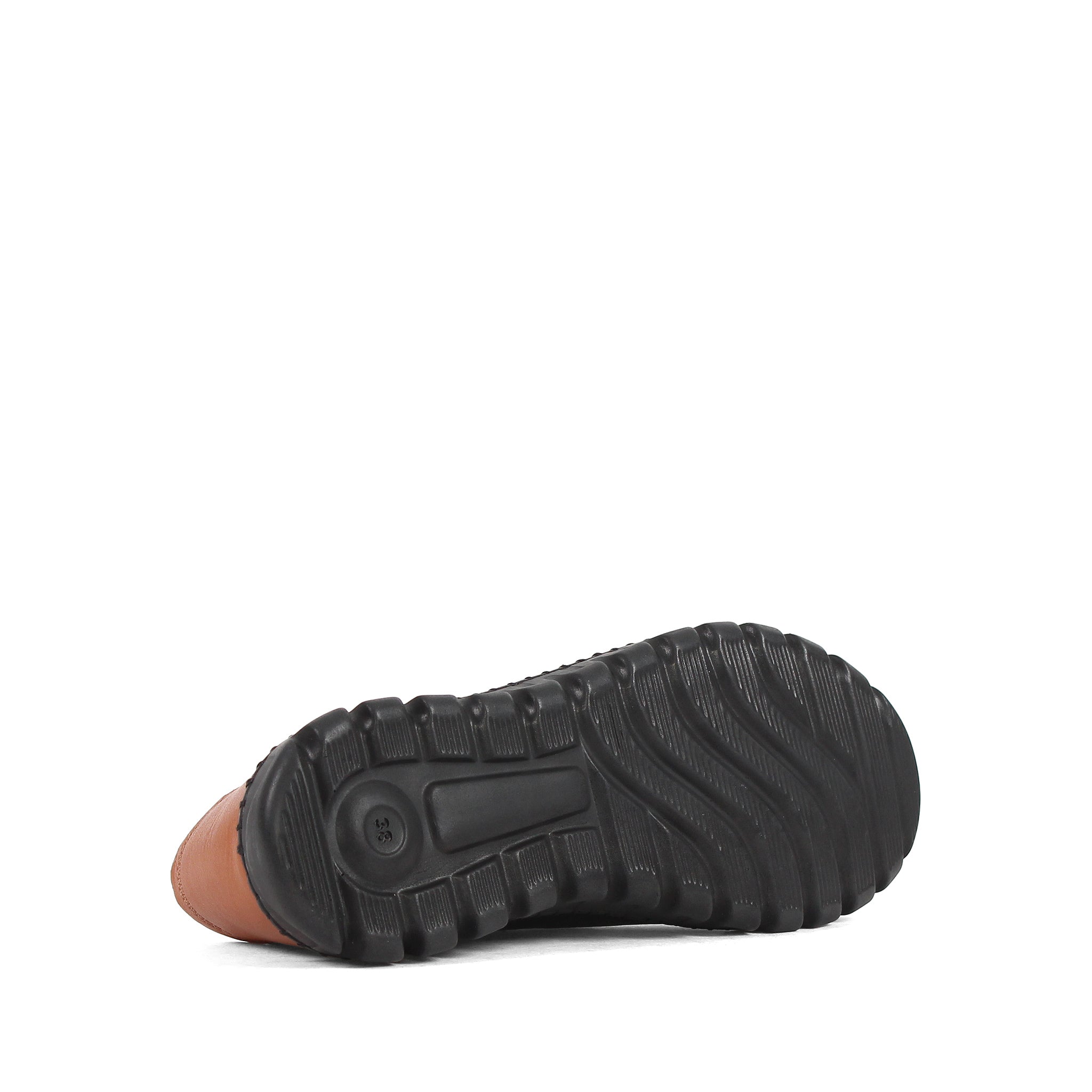 Damen Slipper Schwarz aus Leder mit brauner Ferse (664-25916)