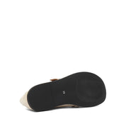 Women's Beige Leather Flat Shoes with Side Buckle and Comfort Sole (726-28427)