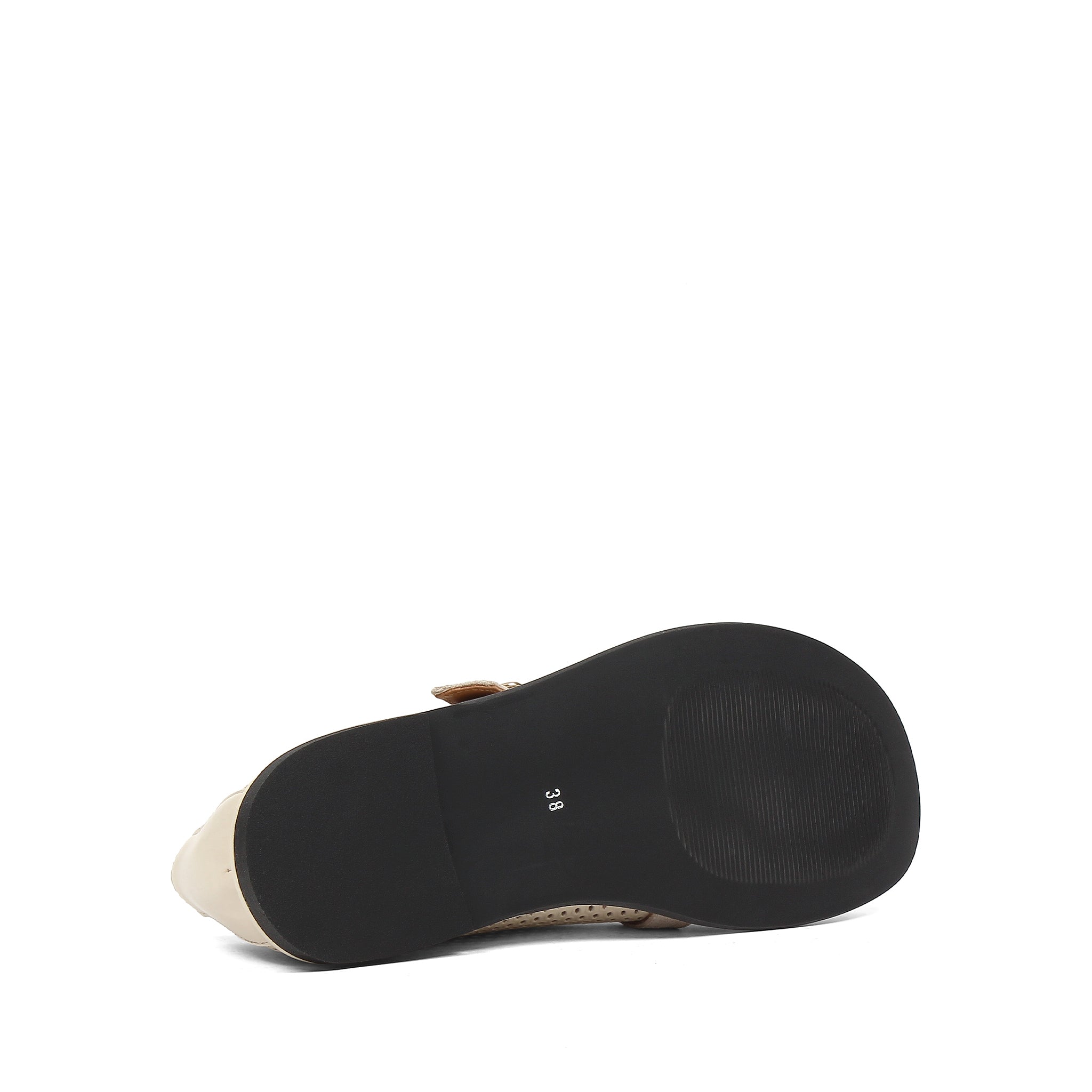 Women's Beige Leather Flat Shoes with Side Buckle and Comfort Sole (726-28427)
