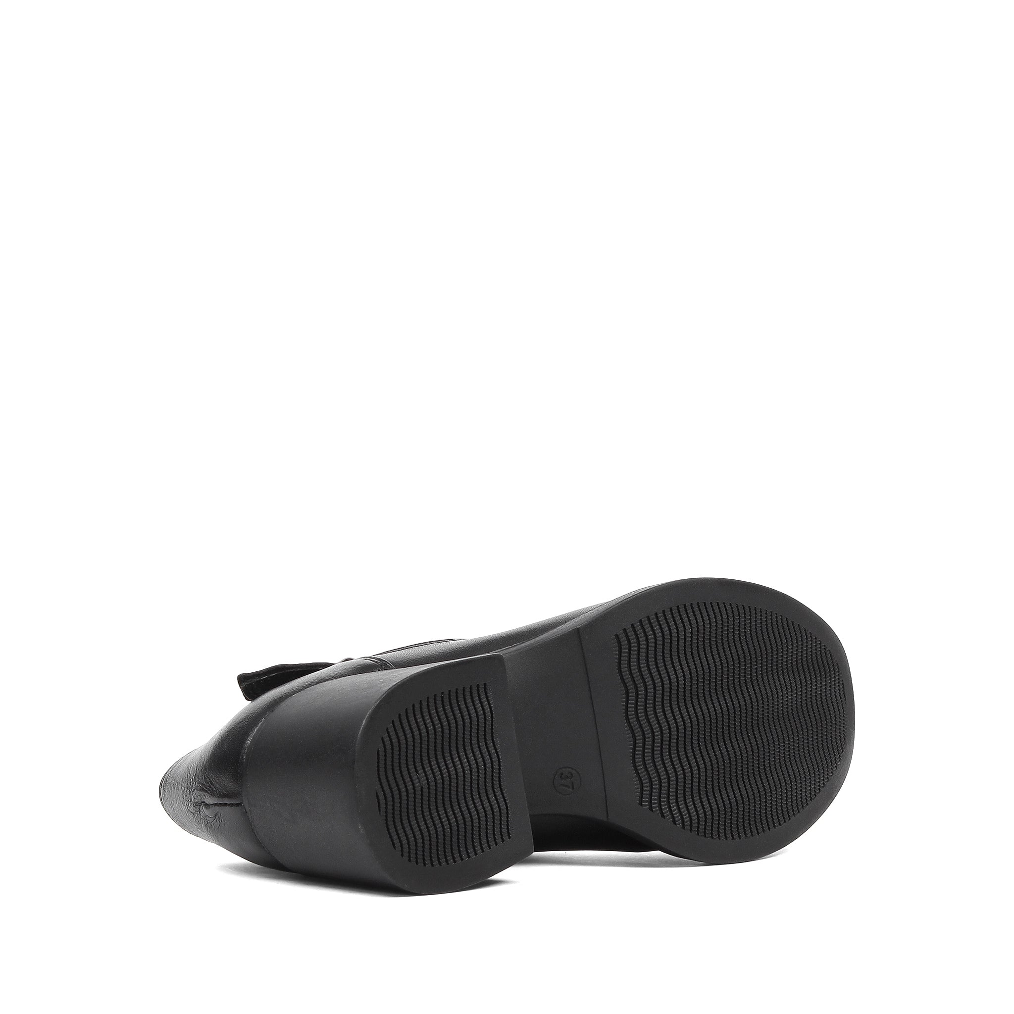 Damen Blockabsatz Schuhe Schwarz Leder mit Schnallenriemen (727-28634)