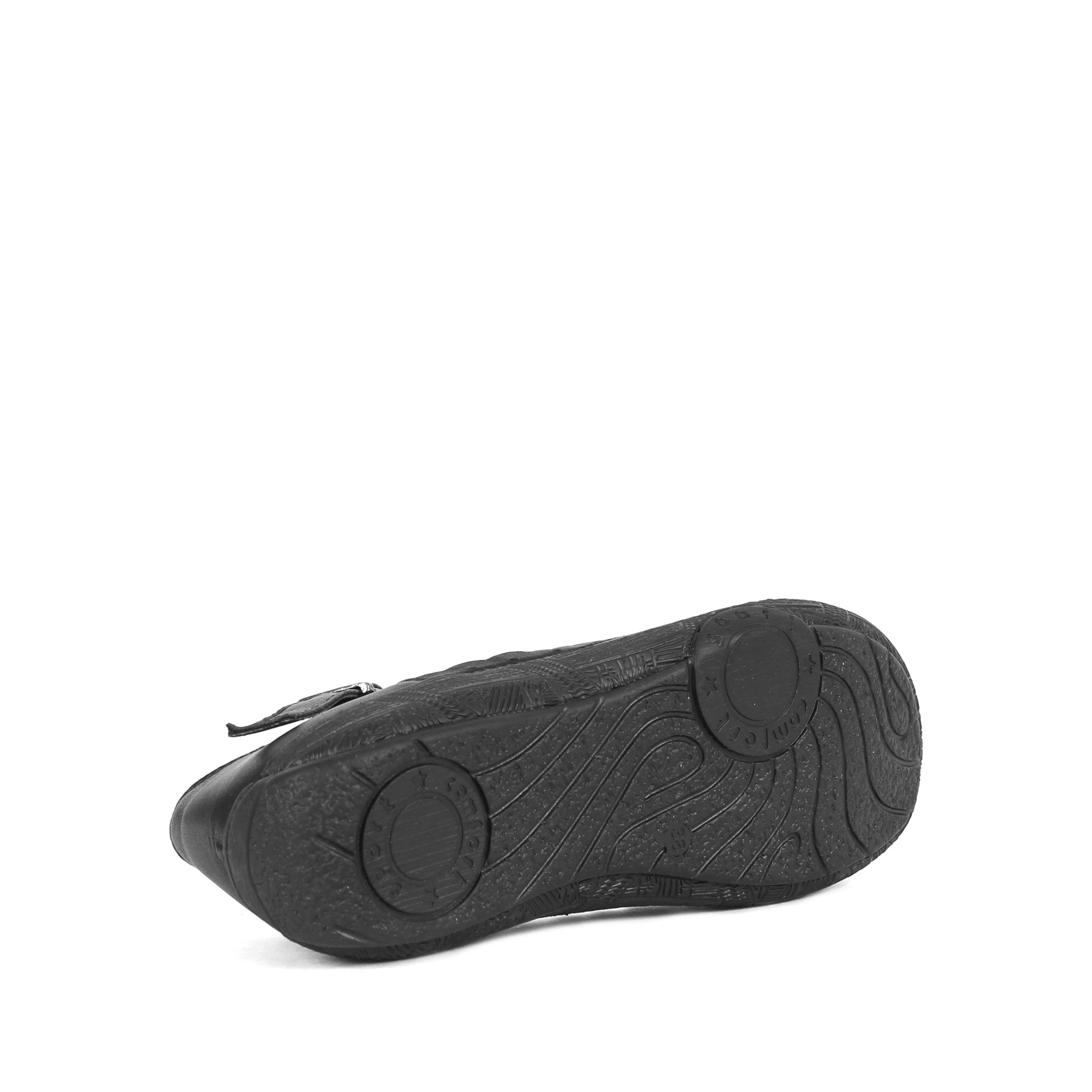 Damen Mary Jane Ballerinas aus schwarzem Leder mit Lochmuster und Schnalle (288-31106)