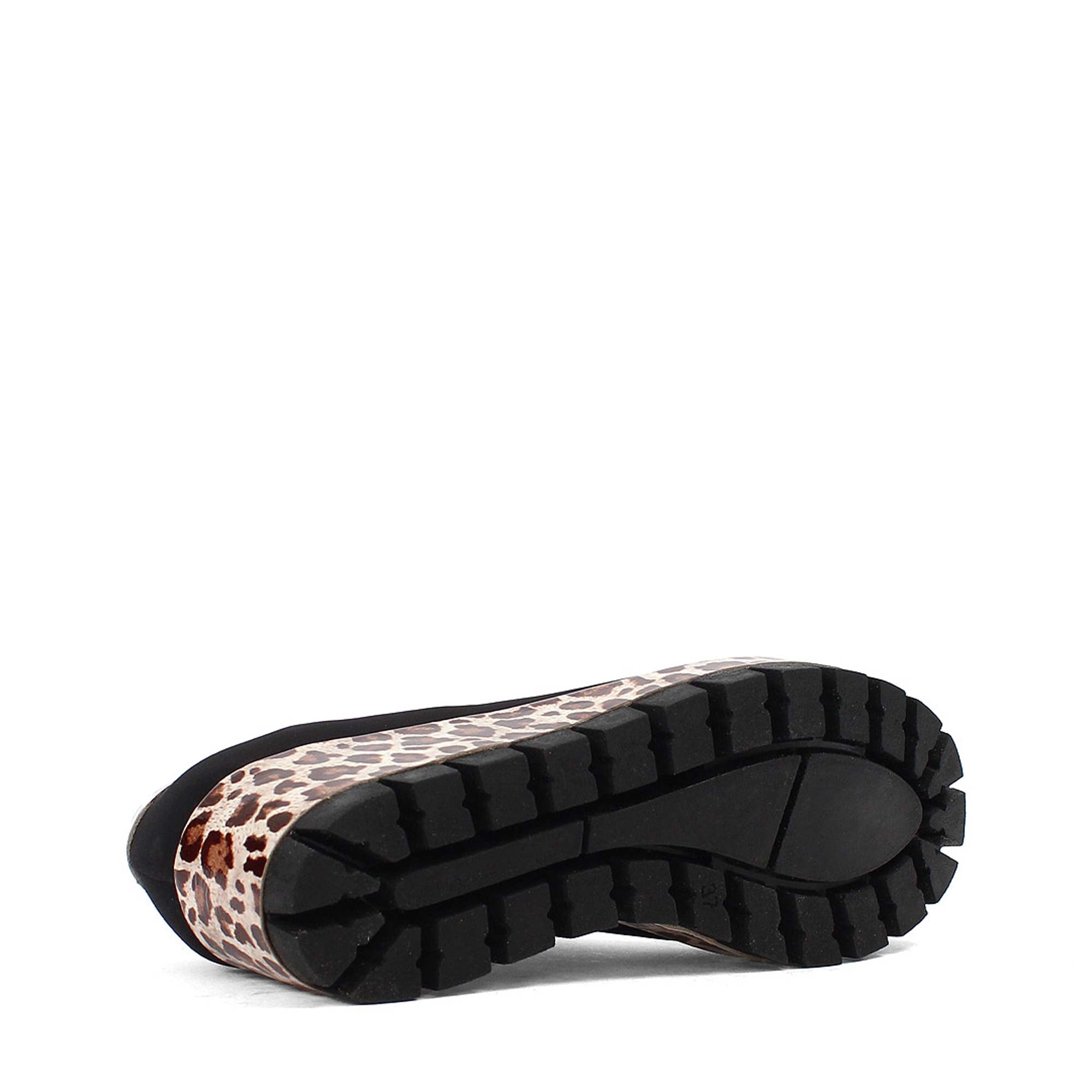 Damen Plateau-Slipper – Schwarz mit braunem Leo-Muster (317-401)