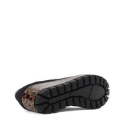 Damen Plateau-Slipper – Schwarz mit braunem Leo-Muster (317-401)