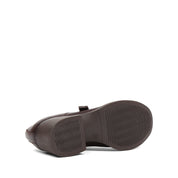 Women's Brown Leather Block Heel Shoes with Side Buckle Strap (727-28666)