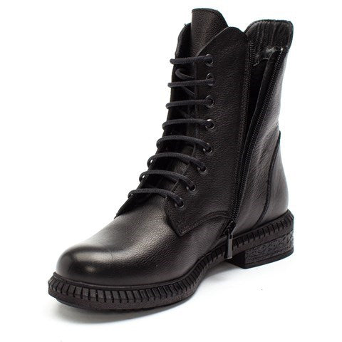 Damen Schwarze Leder Stiefel mit Warmem Futter (625-23909)