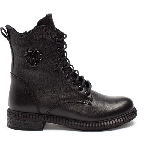 Damen Schwarze Leder Stiefel mit Warmem Futter (625-23909)