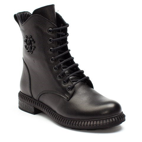 Damen Schwarze Leder Stiefel mit Warmem Futter (625-23909)