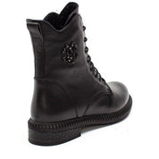 Damen Schwarze Leder Stiefel mit Warmem Futter (625-23909)