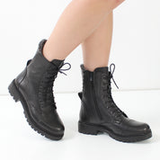 Damen Schwarze Leder Winterstiefel mit Warmem Futter (625-23919)