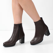 Damen Braune Leder-Stiefeletten mit Blockabsatz (625-23945)