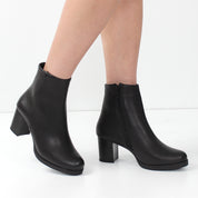 Damen Schwarze Leder-Stiefeletten mit Blockabsatz (625-23945)