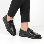 Men's Black Leather Loafers with Croco Pattern (642-1530)