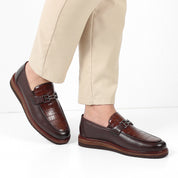 Men's Brown Leather Loafers with Croco Pattern (642-1530)