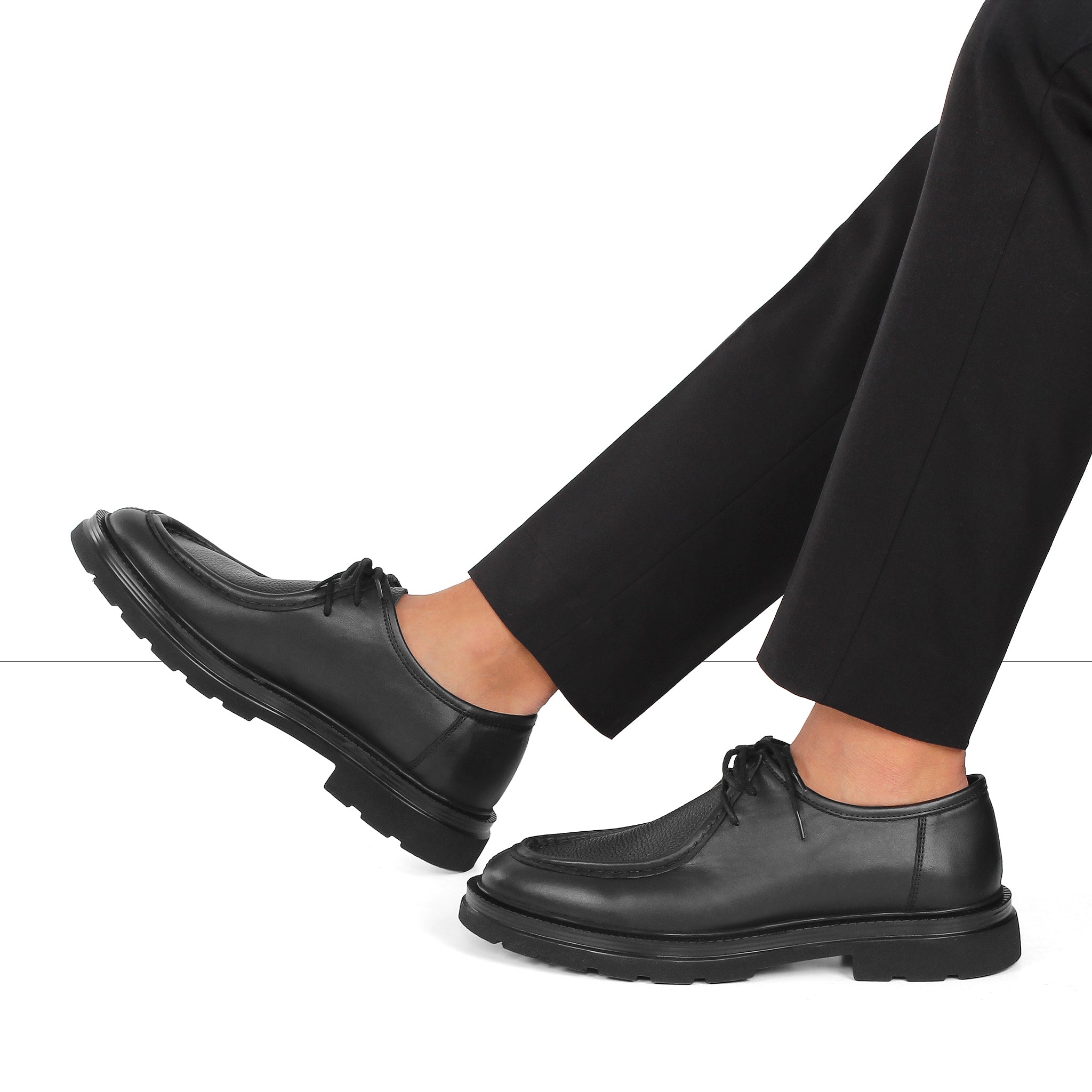 Herren Derby-Schuhe aus schwarzem Leder mit EVA-Sohle und Plain-Toe (663-461)