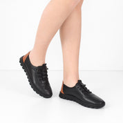 Damen Slipper Schwarz aus Leder mit brauner Ferse (664-25916)