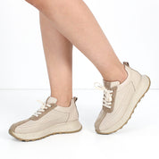Damen Sneaker aus beigem Leder – Leicht & Atmungsaktiv (686-29205)