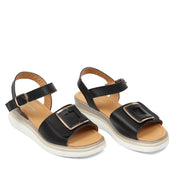 Women’s Black Leather Velcro Strap Platform Sandals (789-42106)