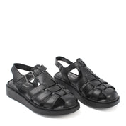 Damen Leder Sandalen Schwarz mit Verstellbarer Schnalle (366-28216)