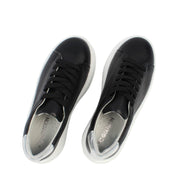 Schwarze Leder-Plateau-Sneaker mit Silber-Detail (115-20620)
