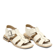 Women’s Beige Leather Velcro Strap Sandals (784-41607)