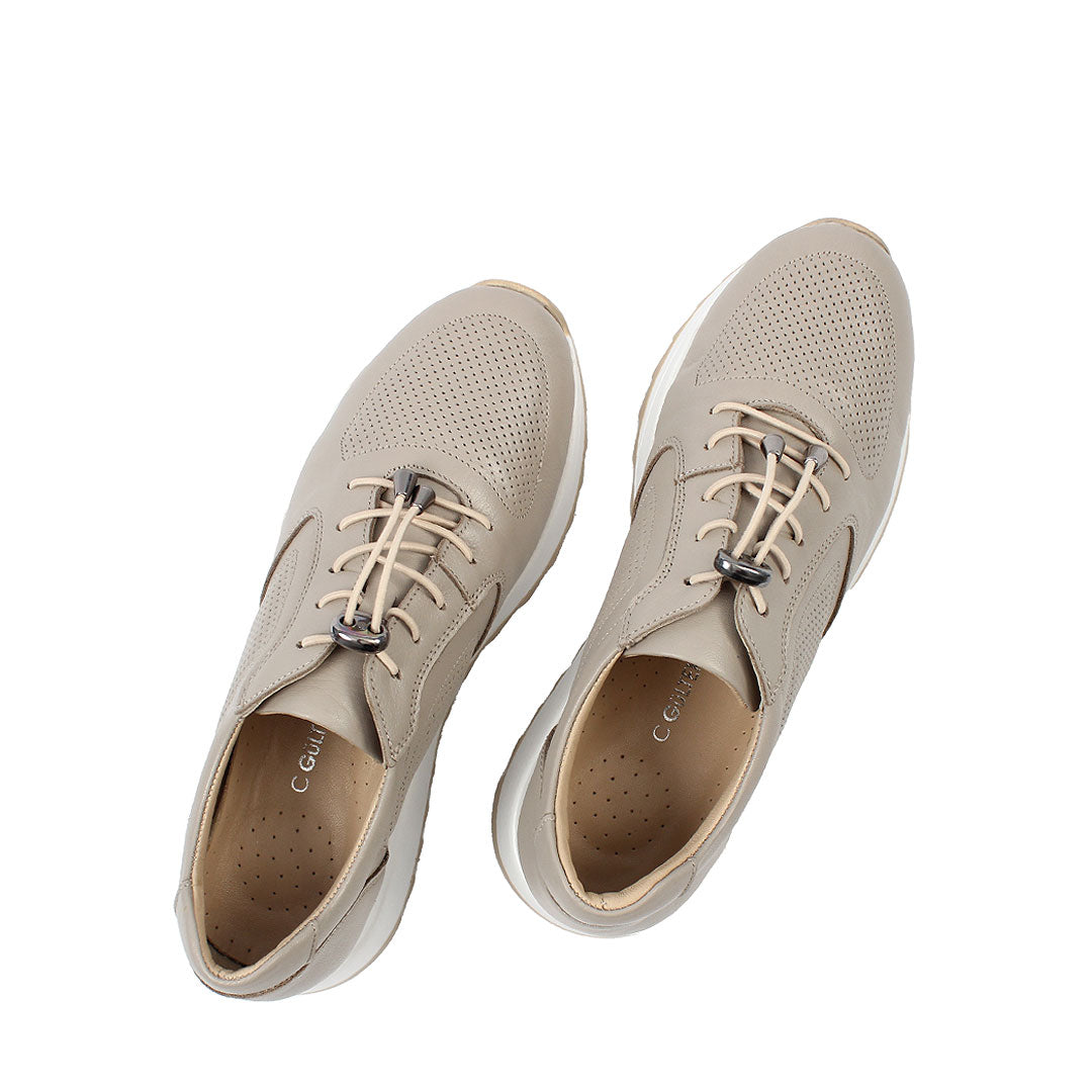 Damen Sneaker Beige aus Leder mit Perforation (366-28219)