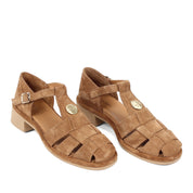 Women's Tan Suede Leather Sandals with Adjustable Buckle (796-42303)