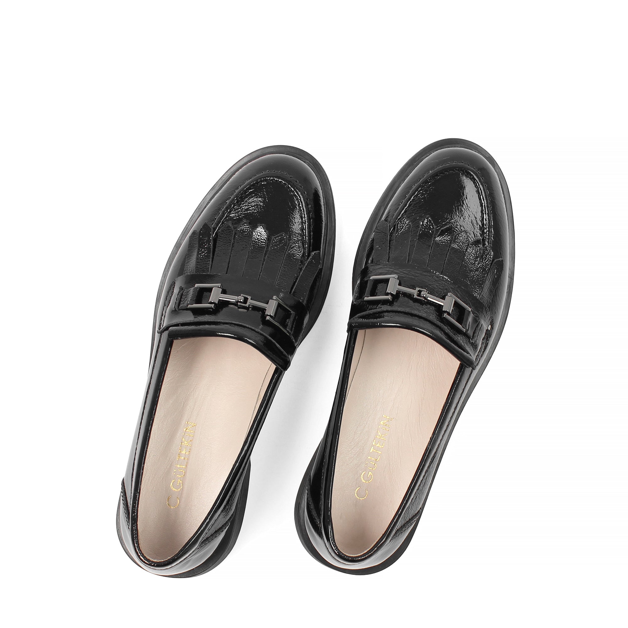 Damen Schwarze Lackleder-Loafer mit Fransen (494-25825)