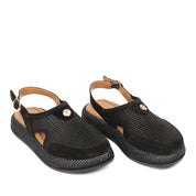 Women's Black Suede Leather Sandals with Adjustable Buckle (726-28432)