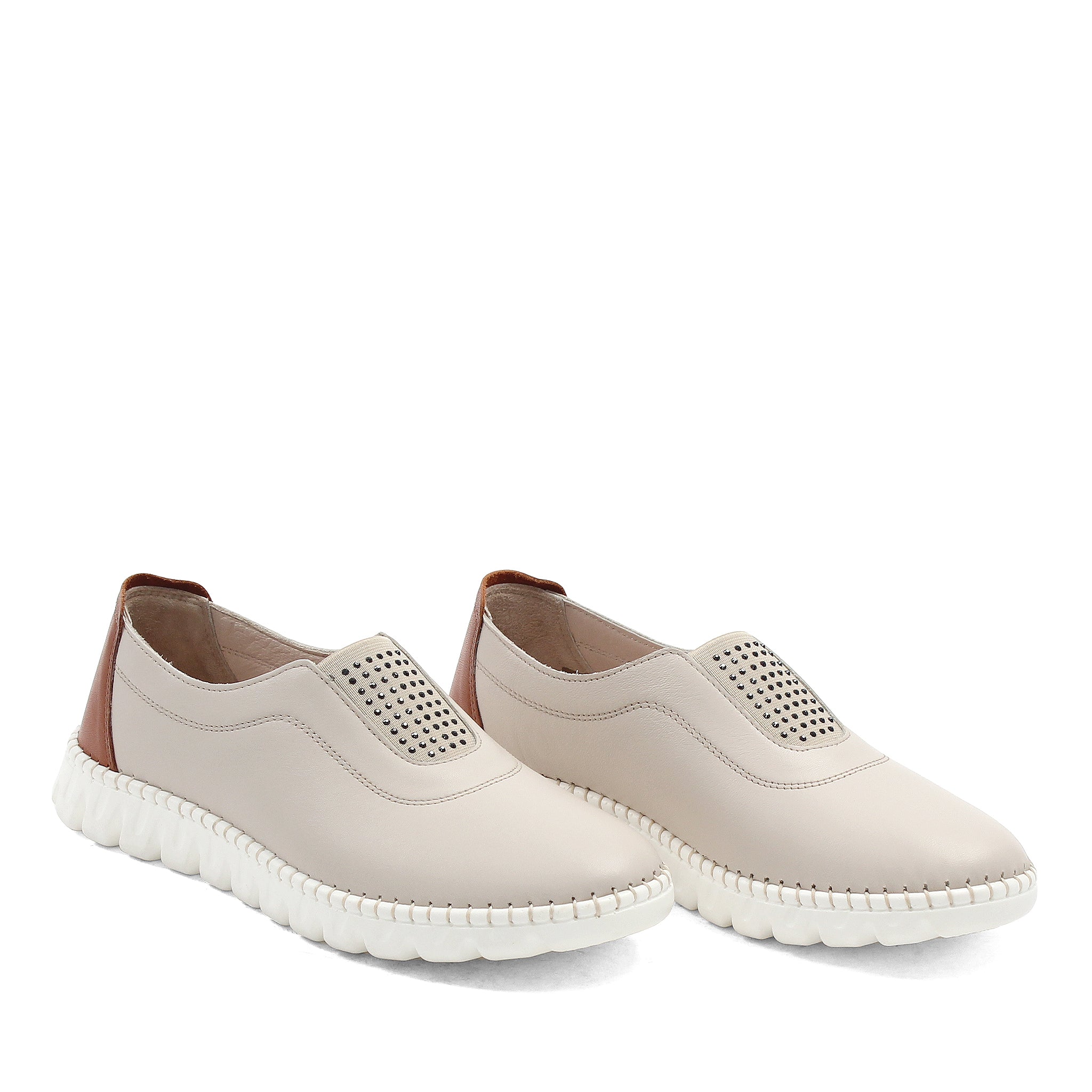 Damen Slipper Beige aus Leder mit weißer EVA-Sohle (664-25914)
